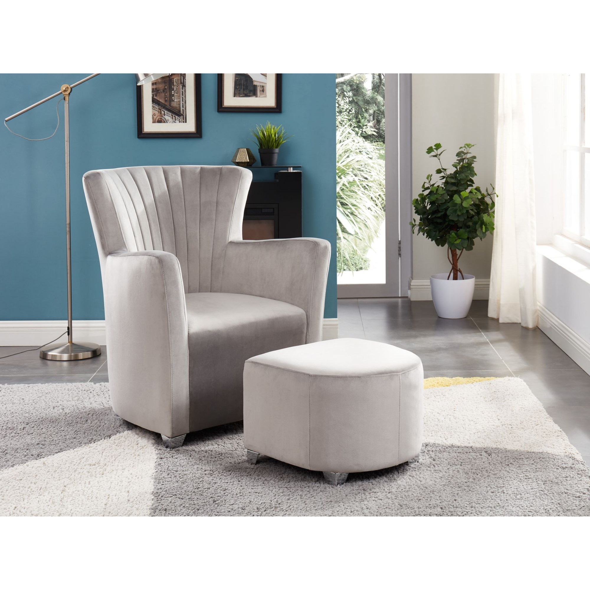 0711  GR - Accent Chair & Ottoman in  Grey