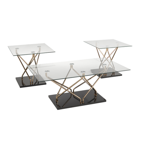 1017-13 -3PC Coffee Table Set in Black /Rose Gold