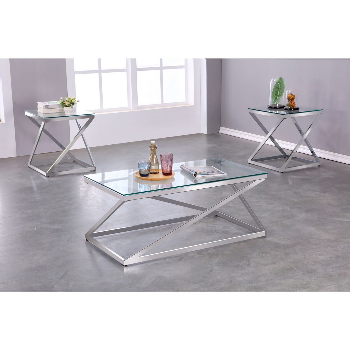 1018-13 -3PC Coffee Table Set in Sliver