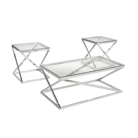 1018-13 -3PC Coffee Table Set in Sliver