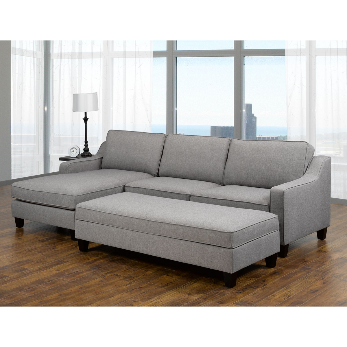 Sectional & Ottoman in Grey 17601