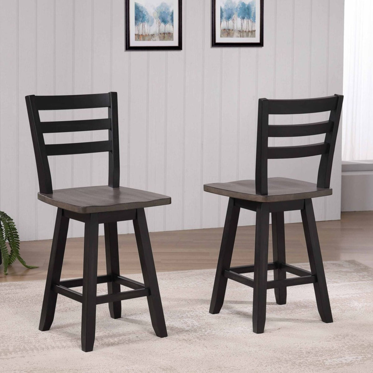 22315 Counter Height Swivel Bar Stool, Set of 2 in Oak/Dark Grey