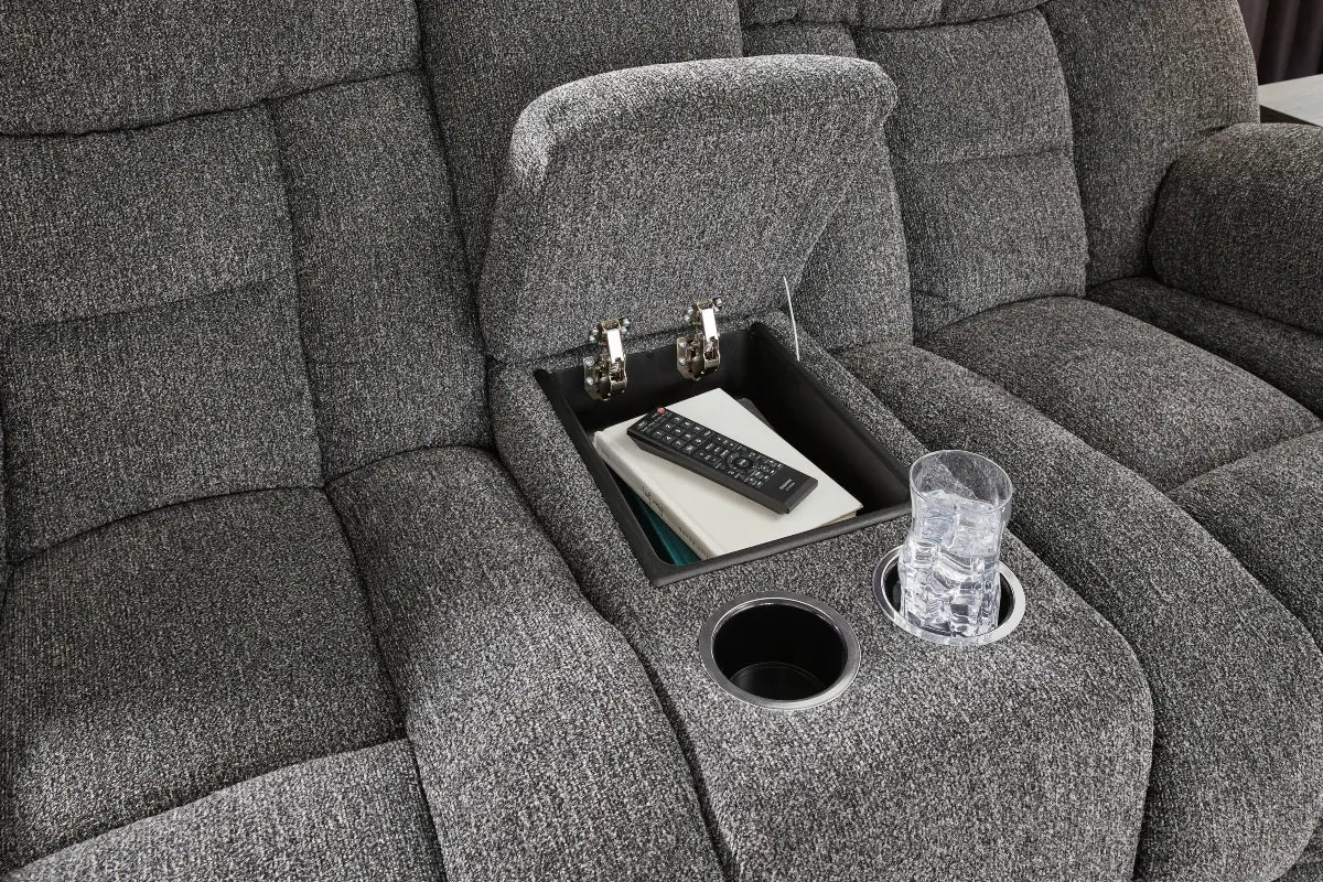 Ashley Foreside DBL Rec Loveseat Console Ashley Furniture | Mai Furniture