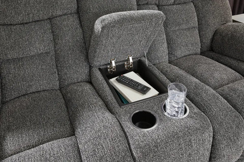 Ashley Foreside DBL Rec Loveseat Console Ashley Furniture | Mai Furniture
