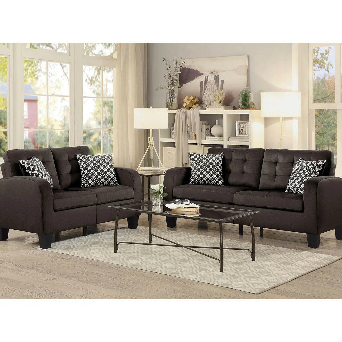 Sinclair Fabric Sofa Set in Brown.