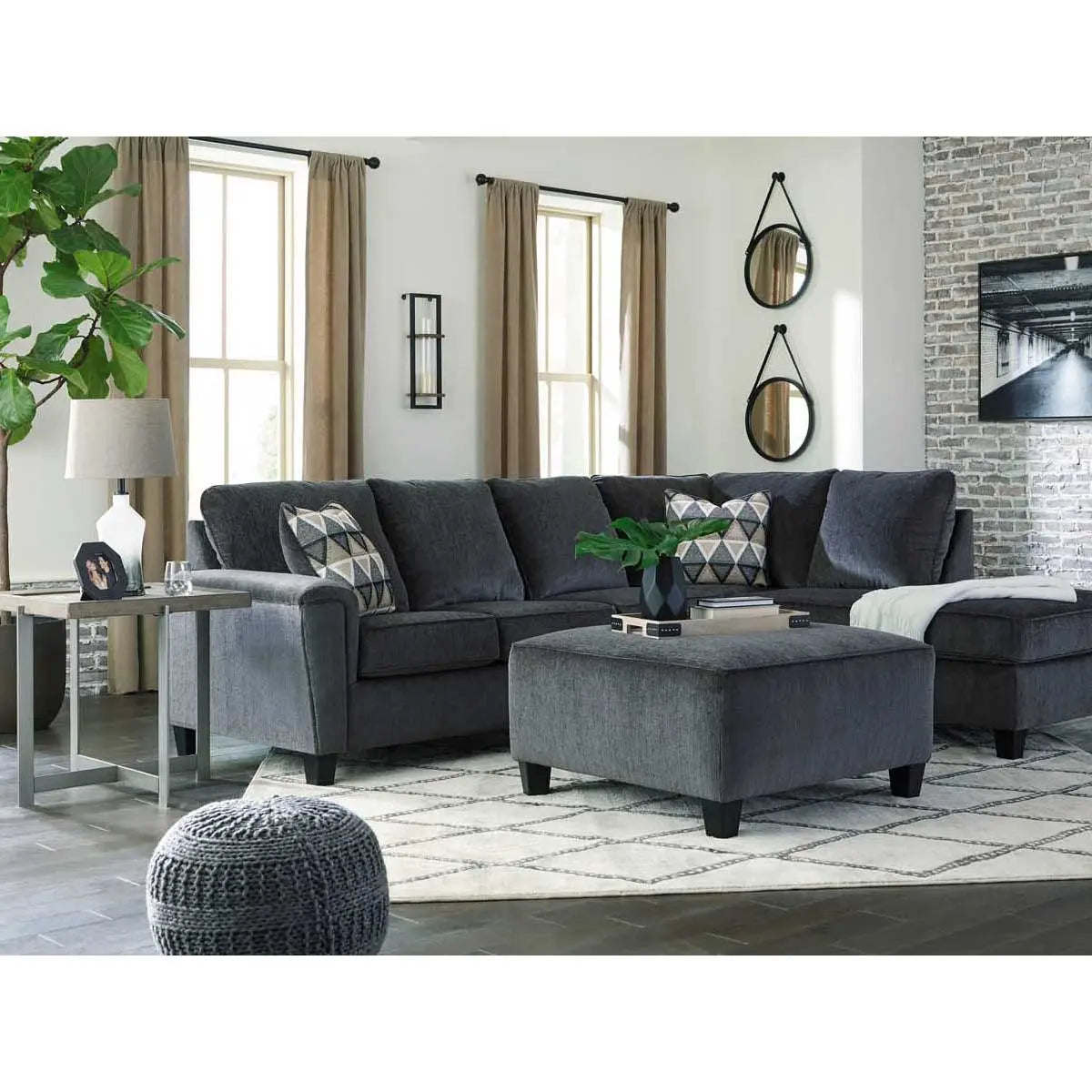 Ashley Abinger 2 Piece RFH Sectional with Chaise in Smoke | Mai Furniture