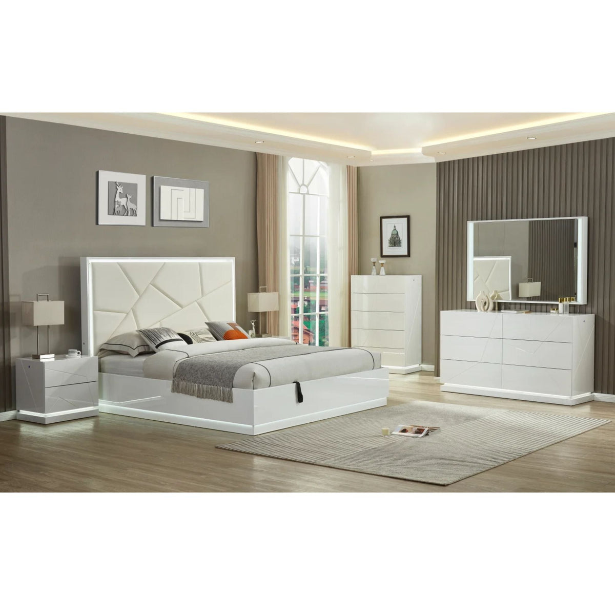 6 Pc Hydraulic Bedroom set in White 9720