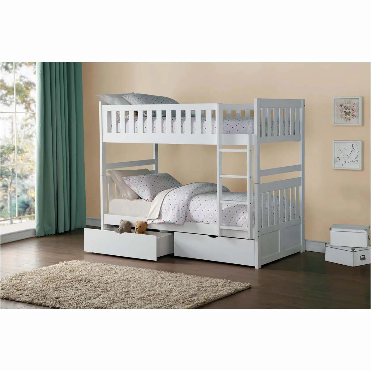 Galen Twin Over Twin Bunkbed in White B2053FFW Mazin