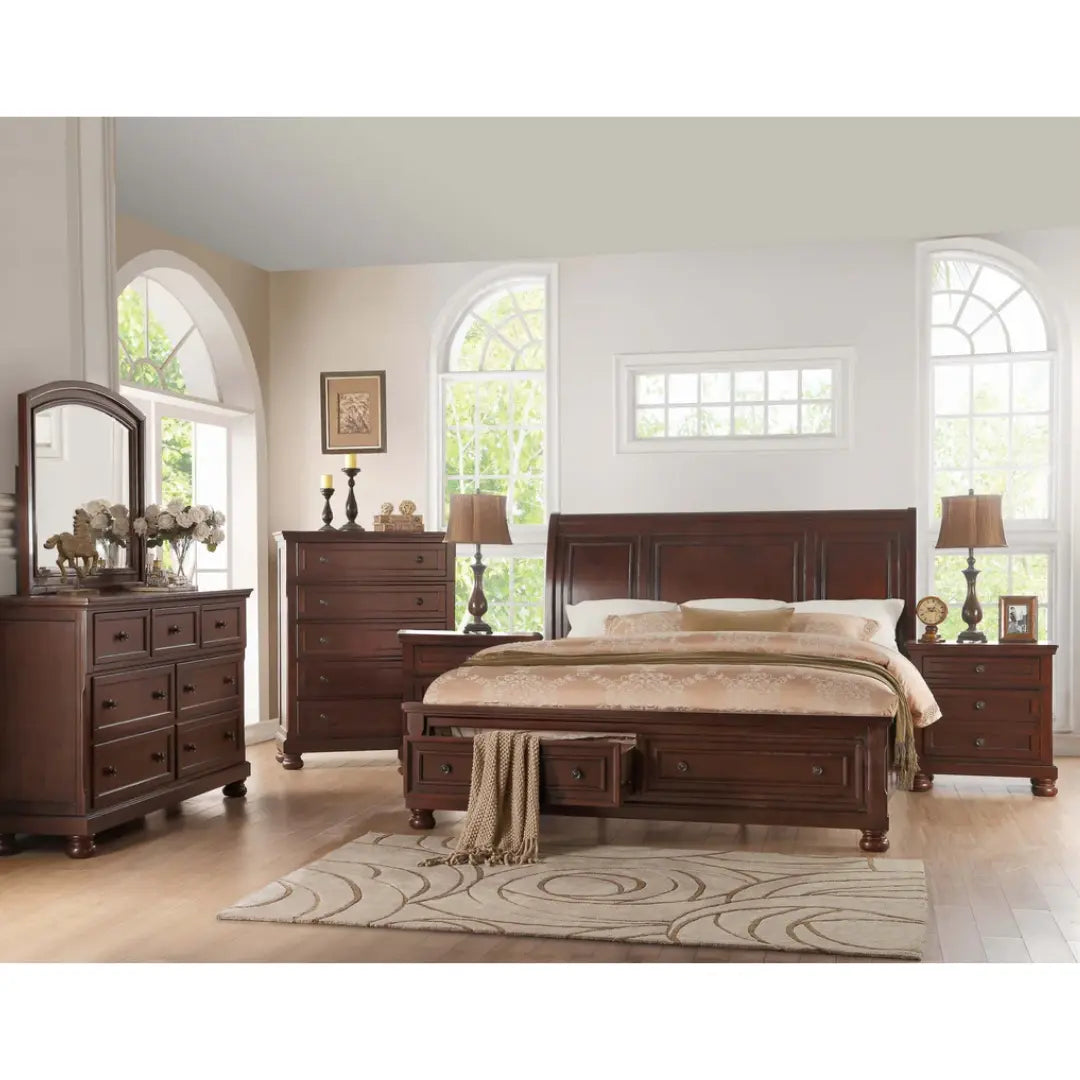 Begonia 8Pc Bedroom Set in Cherry Brown Mazin