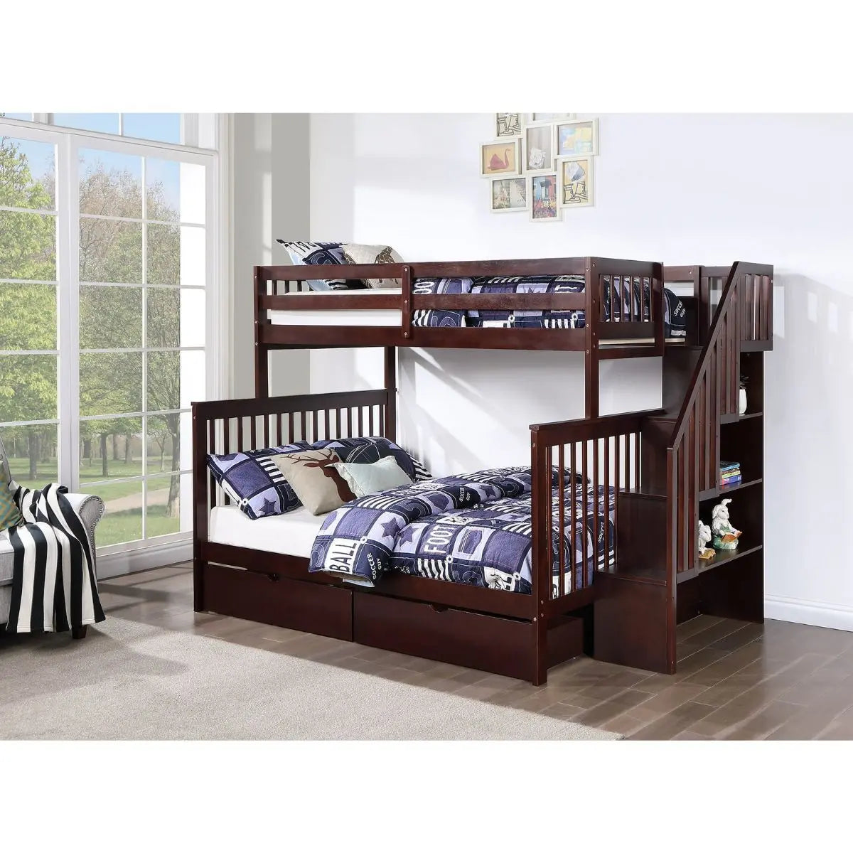 Staircase Twin Over Double Bunkbed B1850 International Furniture