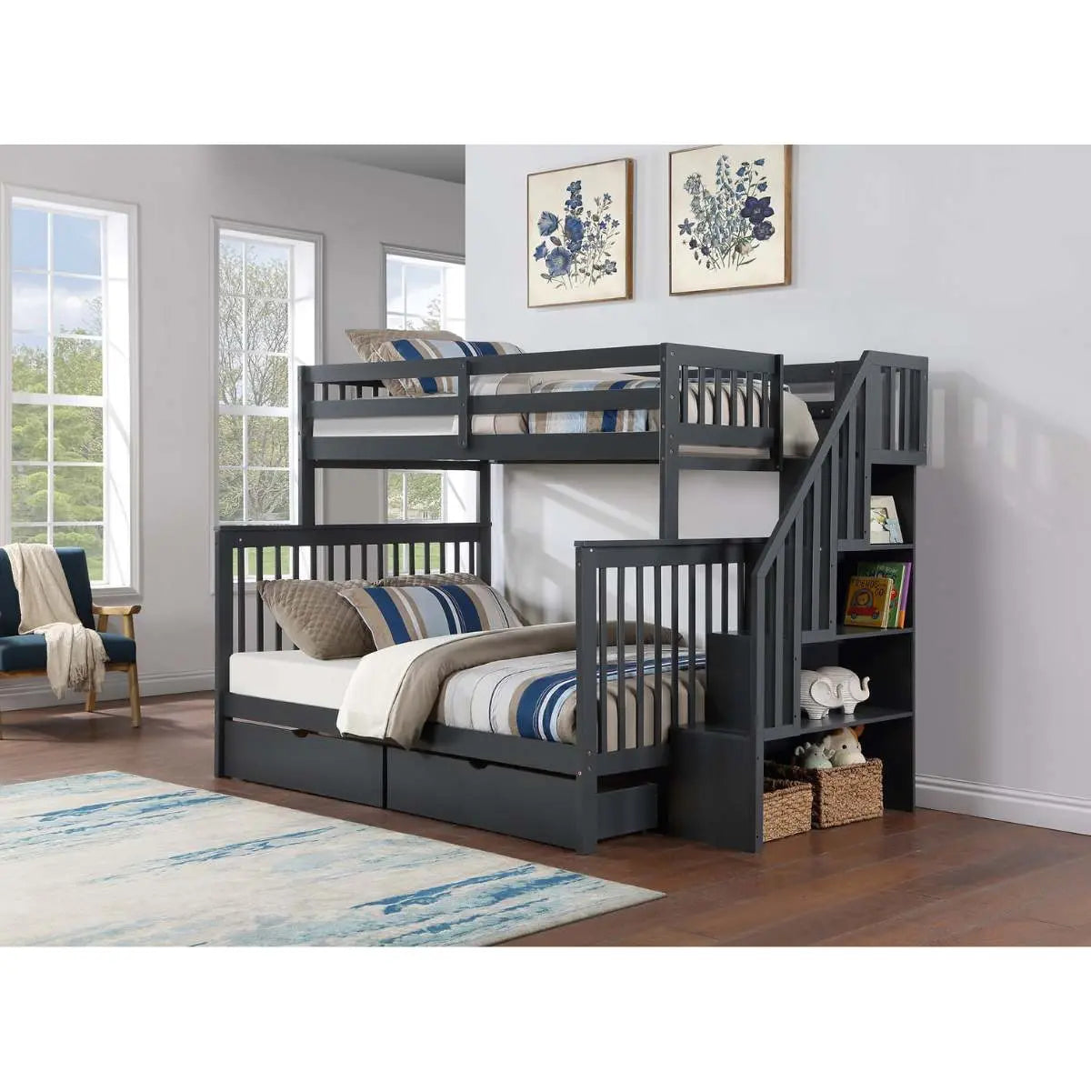 Staircase Twin Over Double Bunkbed B1851 International Furniture