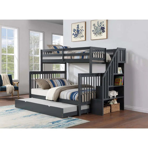 Staircase Twin Over Double Bunkbed B1851 International Furniture