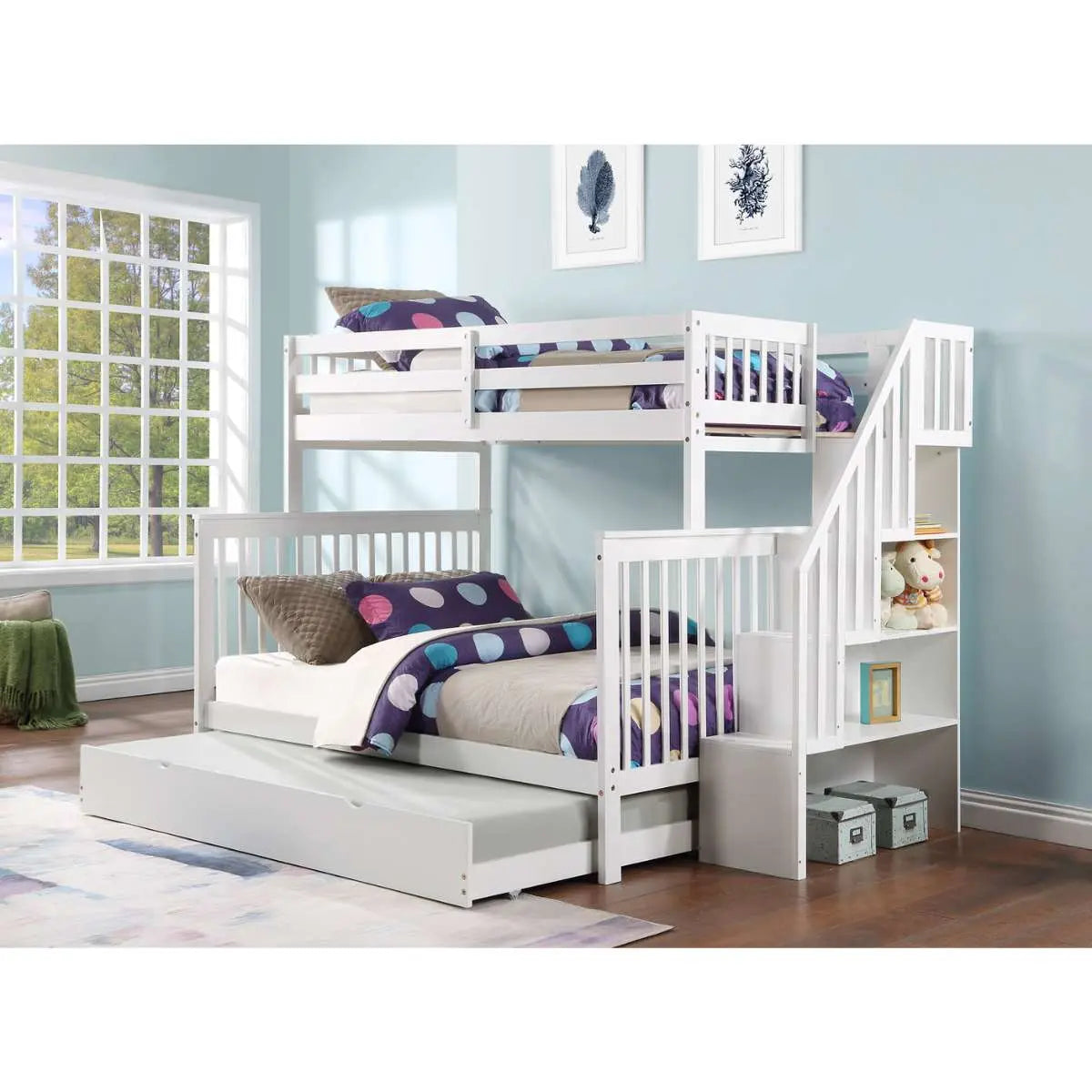 Staircase Twin Over Double Bunkbed B1852 International Furniture