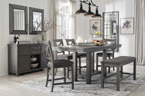  Myshanna Counter Height 6Pc Dining Set in Grey | Signature Design by Ashley