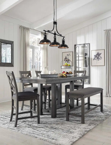  Myshanna Counter Height 6Pc Dining Set in Grey | Signature Design by Ashley