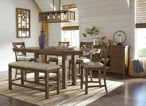  Moriville 6Pc Counter height Dining Set in Grayish Brown | Signature Design by Ashley