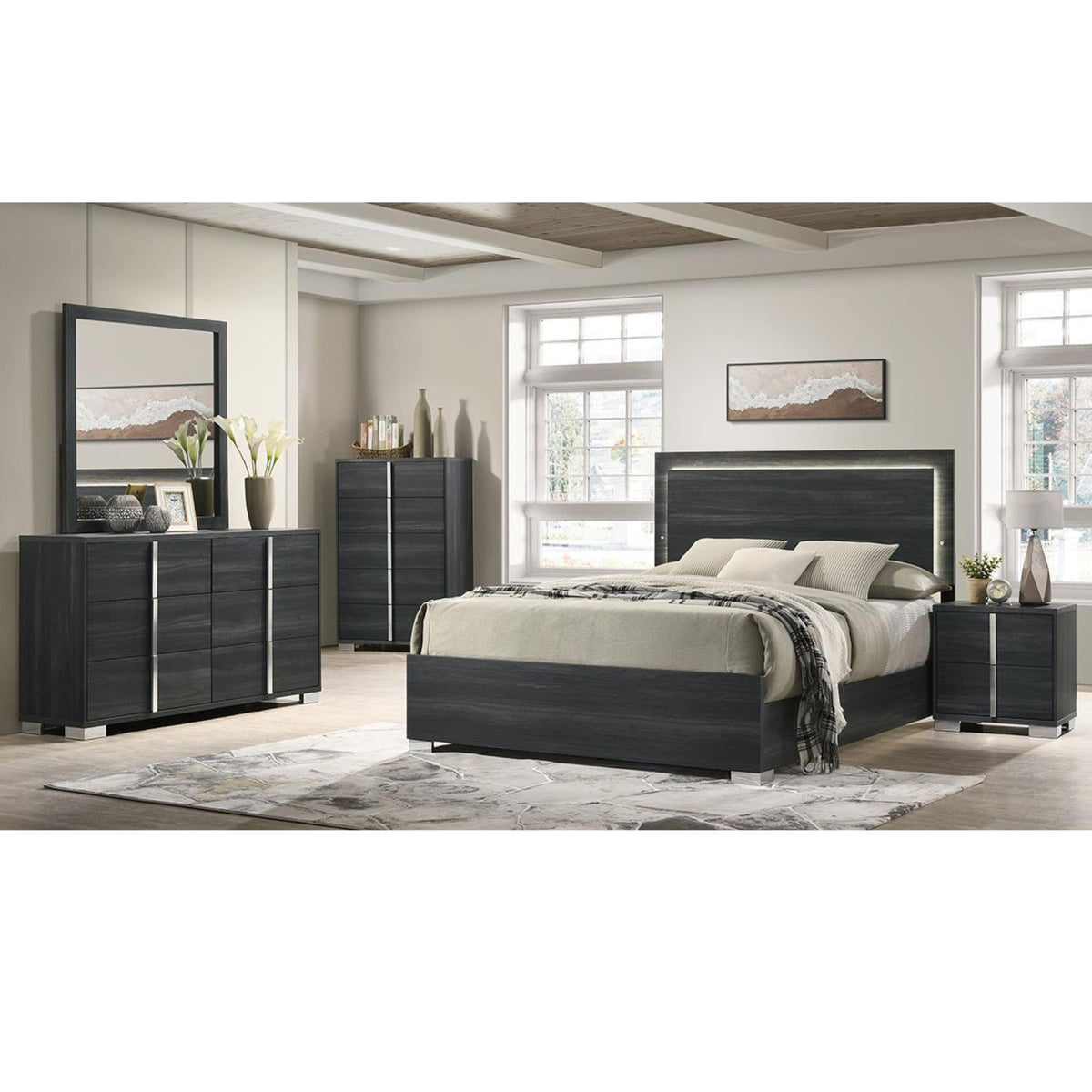 Freya 6 PC Bedroom Set in Grey