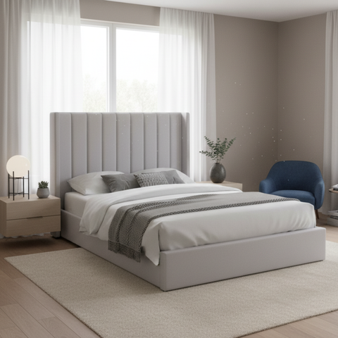 Lift Up Storage Fabric King Size Bed