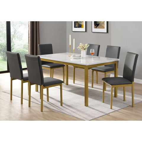 7PC Marble Dining Set with Gold Legs T3204_3205