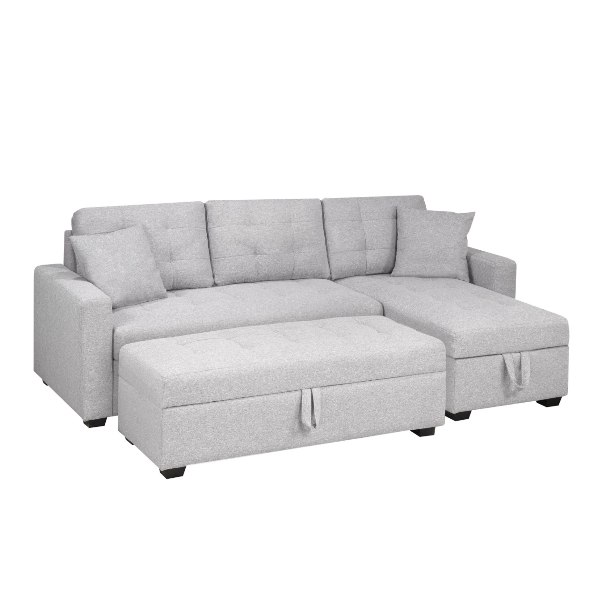 XH-2111-Storage Secional & Ottoman in Light Grey