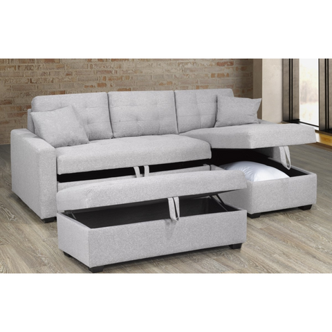 XH-2111-Storage Secional & Ottoman in Light Grey