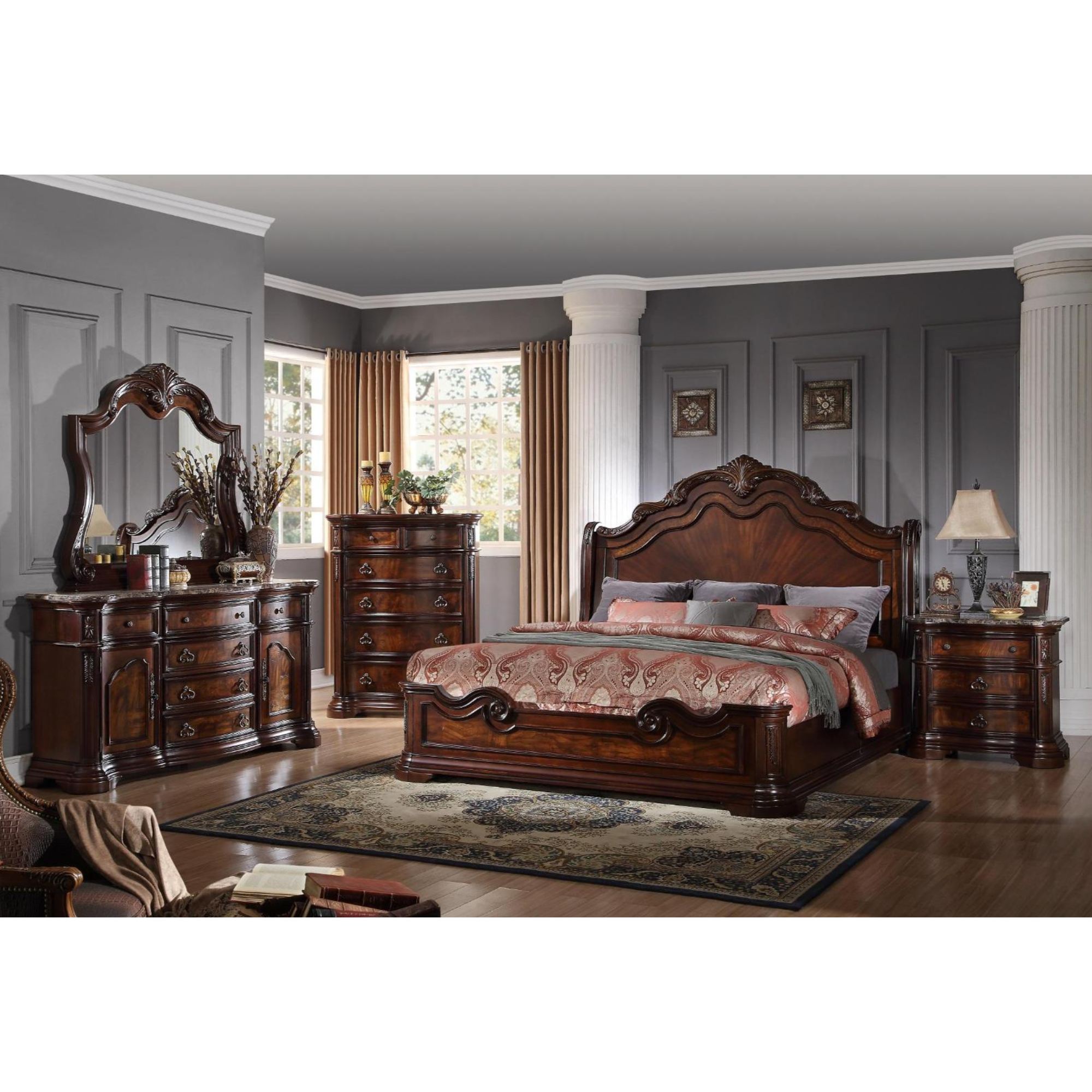 Bombay Bedroom Set In Cherry Brown.