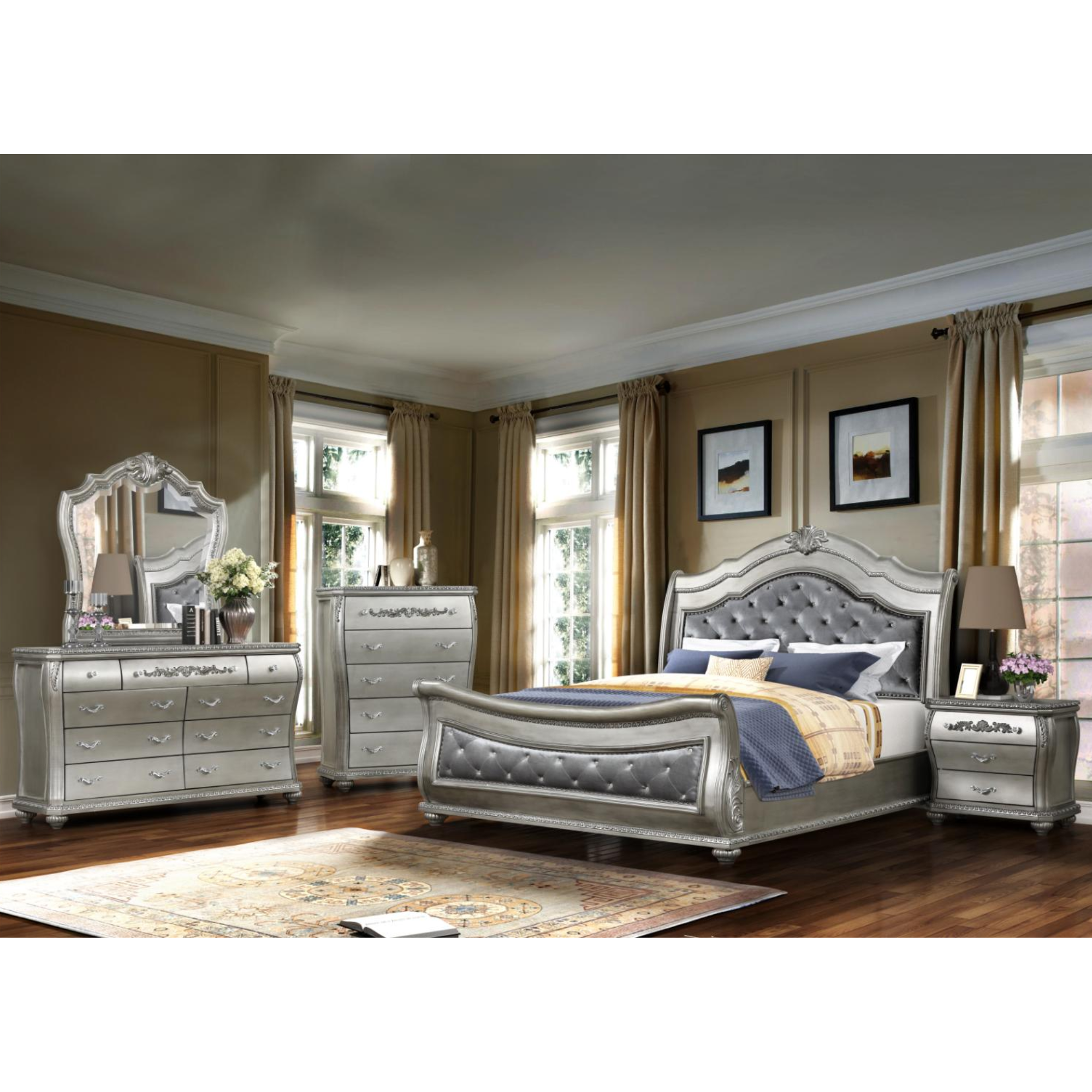 Destiny Bedroom Set in Silver.