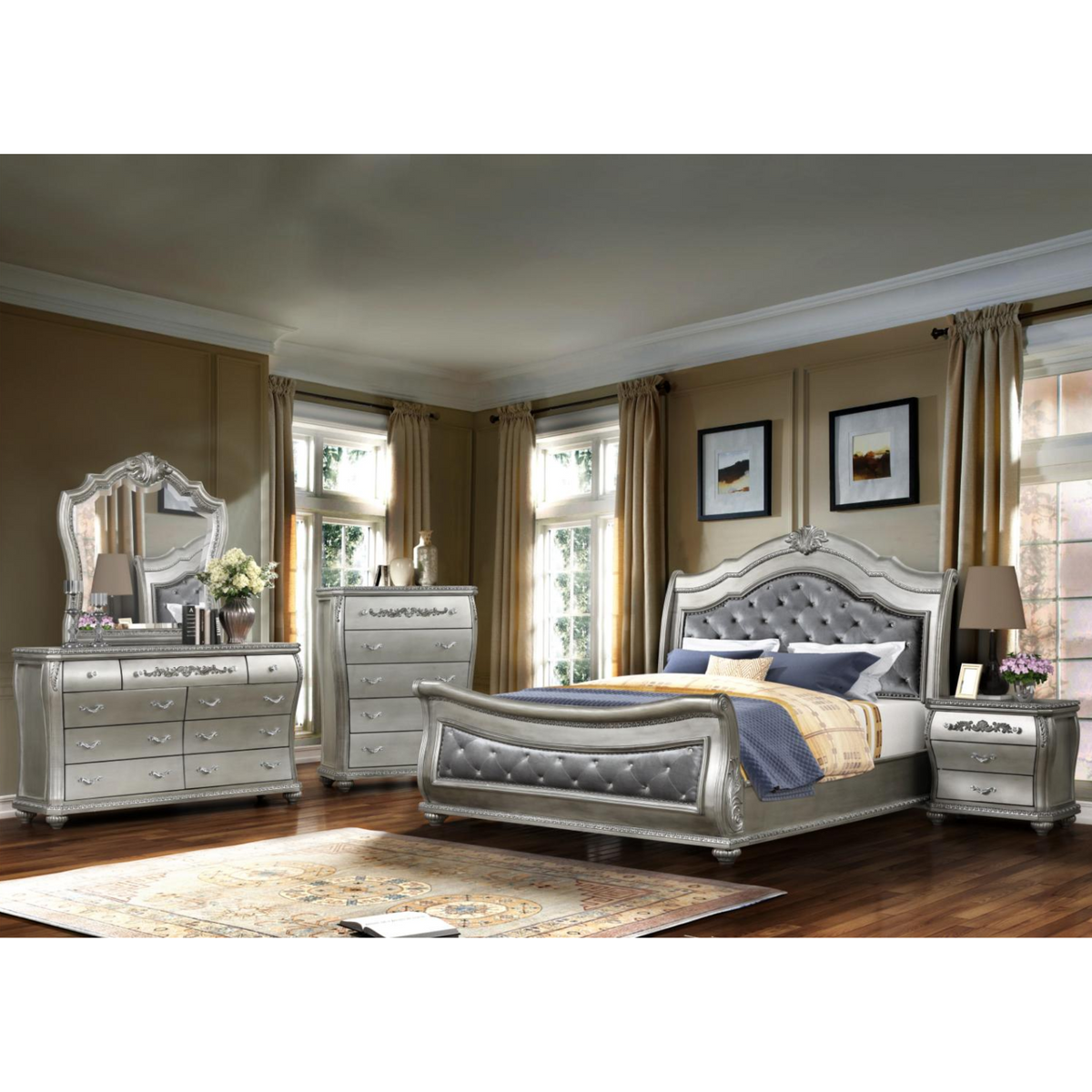 Destiny Bedroom Set in Silver.