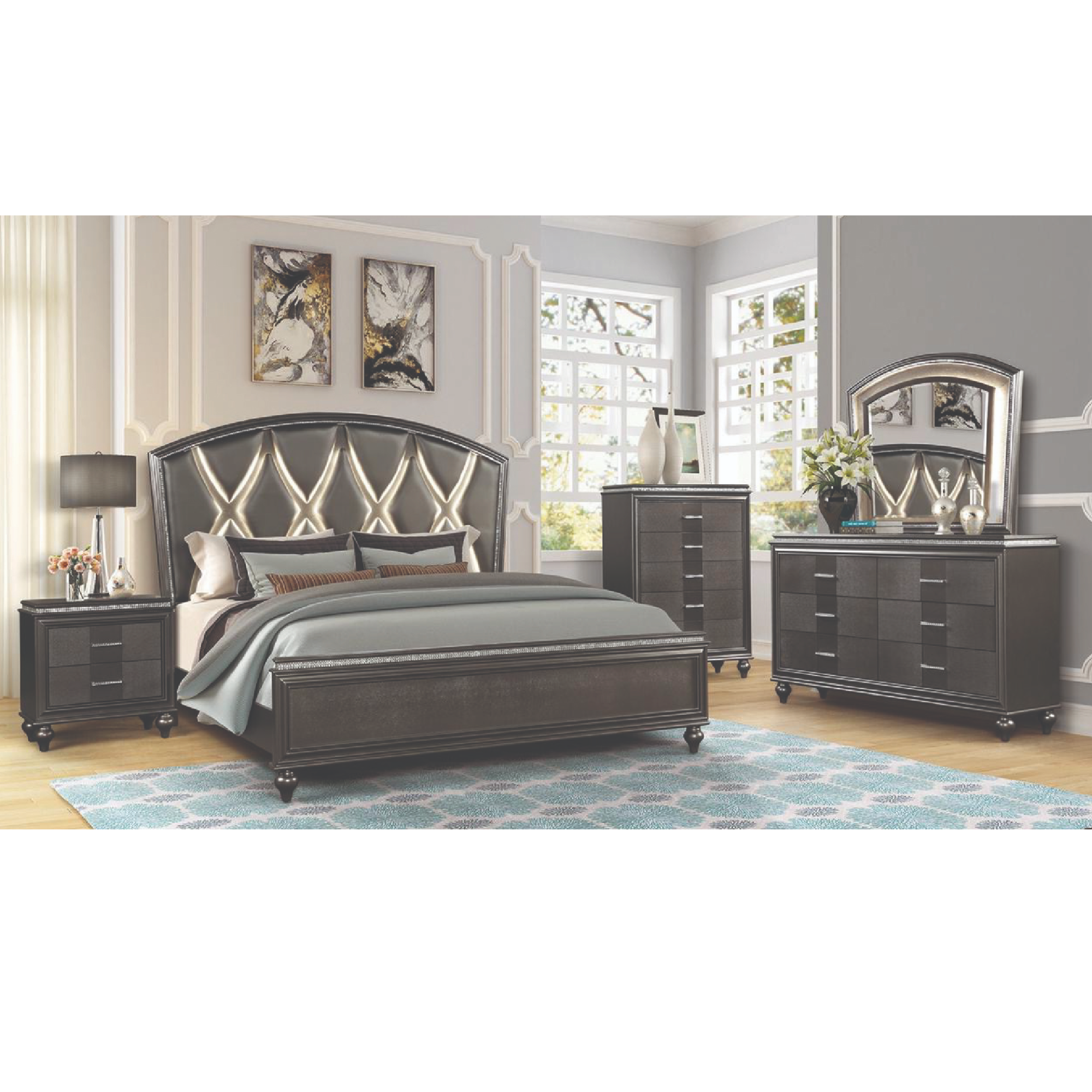 Ginger Bedroom Set in Gun Metal.