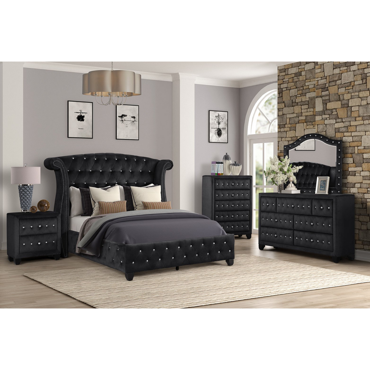 Sophia Bedroom Set in Black.
